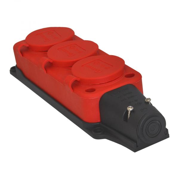 Schutzkontakt 3-Fach Steckdosenleiste IP44 (Rot)